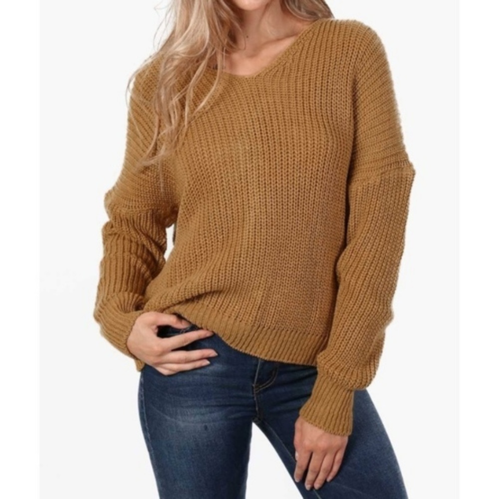 Open Back Twisted Knot Back Comfy Sweater - Picture 7 of 8